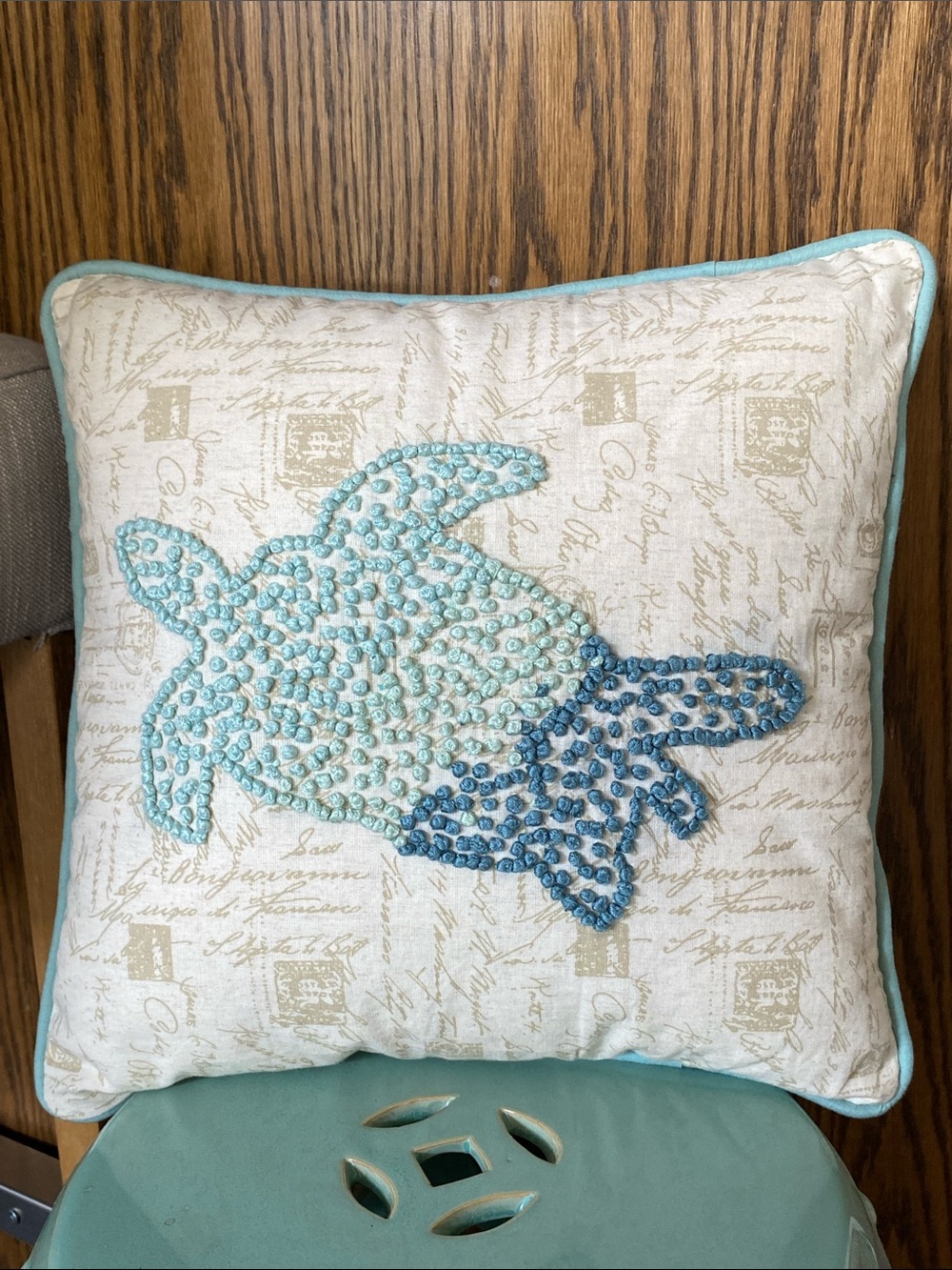 Pier 1 Imports Embroidered “Sea Turtle” Throw Pillow